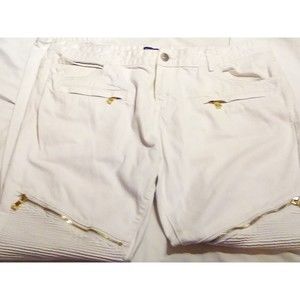 Embellish men’s white moto jeans with gold zippers and 2 zip pockets size 40